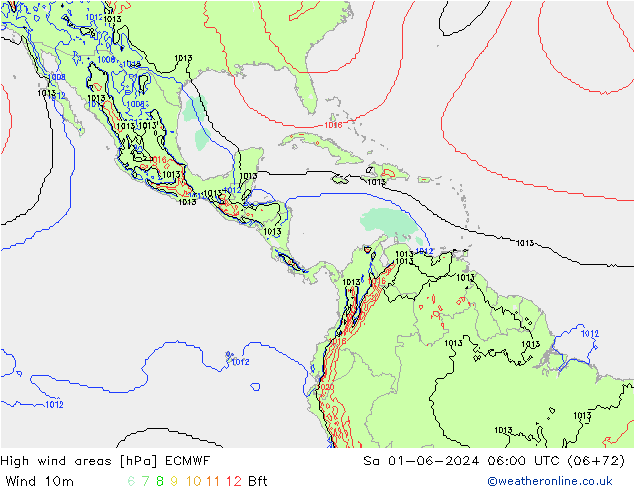 High wind areas ECMWF sáb 01.06.2024 06 UTC