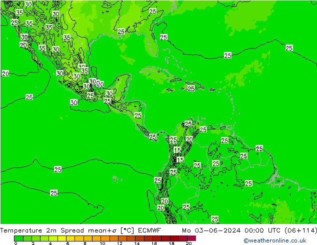 Temperatuurkaart Spread ECMWF ma 03.06.2024 00 UTC