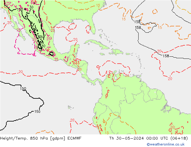 Yükseklik/Sıc. 850 hPa ECMWF Per 30.05.2024 00 UTC