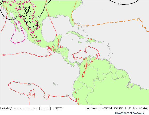 Yükseklik/Sıc. 850 hPa ECMWF Sa 04.06.2024 06 UTC