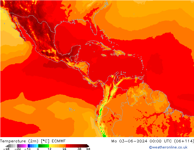 Temperatuurkaart (2m) ECMWF ma 03.06.2024 00 UTC