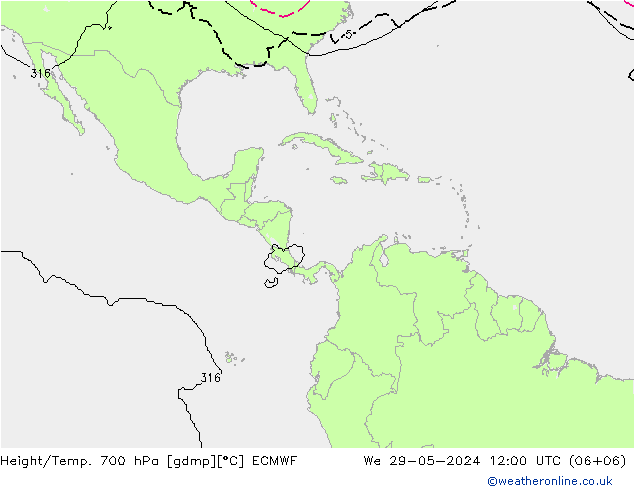 Height/Temp. 700 hPa ECMWF We 29.05.2024 12 UTC