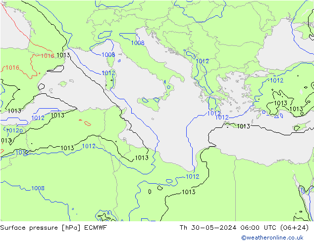 Surface pressure ECMWF Th 30.05.2024 06 UTC