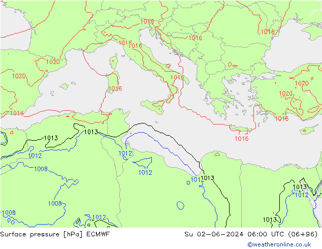 Atmosférický tlak ECMWF Ne 02.06.2024 06 UTC