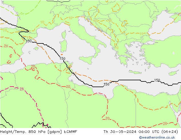 Height/Temp. 850 hPa ECMWF czw. 30.05.2024 06 UTC