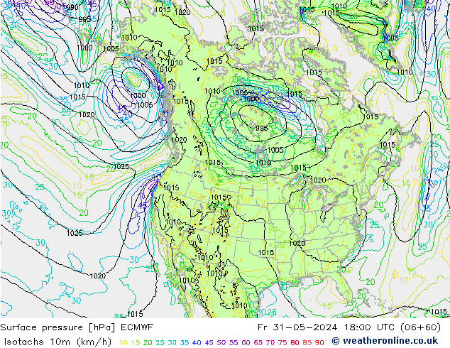 Isotachs (kph) ECMWF Sex 31.05.2024 18 UTC