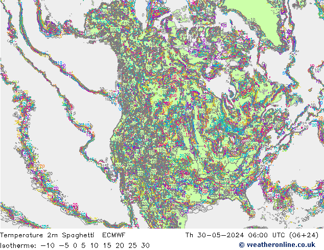 Temperature 2m Spaghetti ECMWF Th 30.05.2024 06 UTC