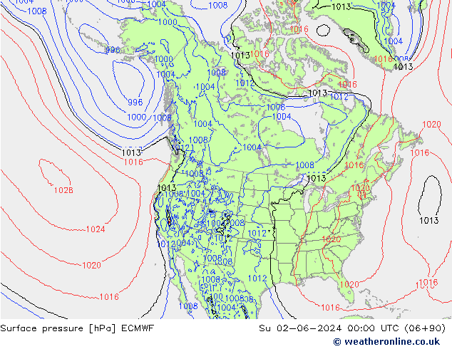 pressão do solo ECMWF Dom 02.06.2024 00 UTC