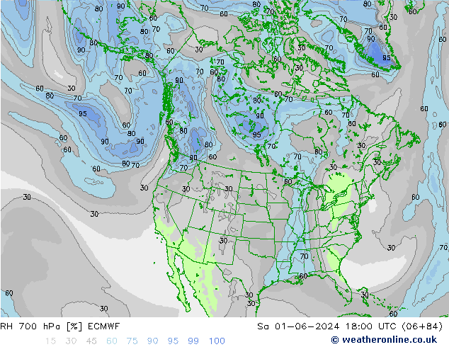 RH 700 hPa ECMWF Sa 01.06.2024 18 UTC