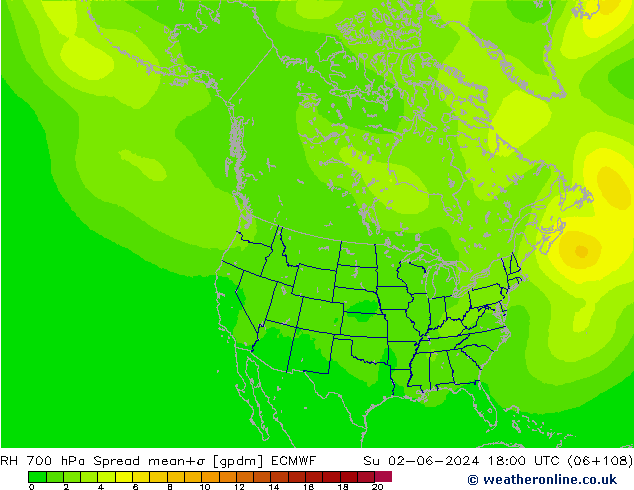 RH 700 hPa Spread ECMWF dom 02.06.2024 18 UTC