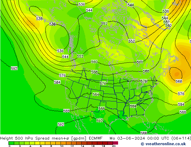 Hoogte 500 hPa Spread ECMWF ma 03.06.2024 00 UTC