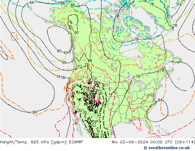 Height/Temp. 925 hPa ECMWF Mo 03.06.2024 00 UTC