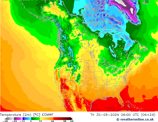 Temperature (2m) ECMWF Th 30.05.2024 06 UTC