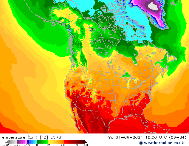 Temperatuurkaart (2m) ECMWF za 01.06.2024 18 UTC