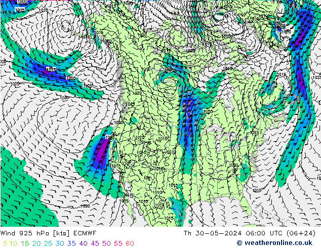 Wind 925 hPa ECMWF Th 30.05.2024 06 UTC