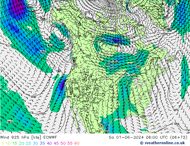 Wind 925 hPa ECMWF Sa 01.06.2024 06 UTC