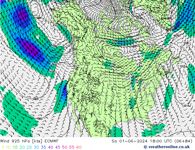 Wind 925 hPa ECMWF za 01.06.2024 18 UTC