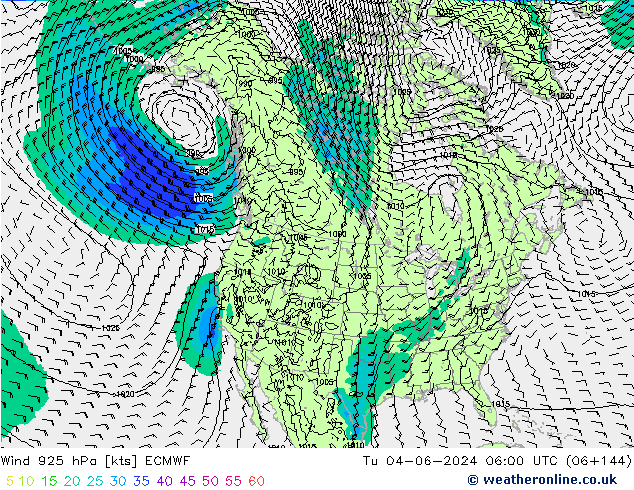 Vento 925 hPa ECMWF Ter 04.06.2024 06 UTC