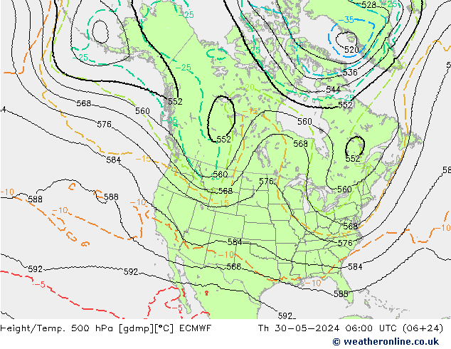 Height/Temp. 500 hPa ECMWF Th 30.05.2024 06 UTC