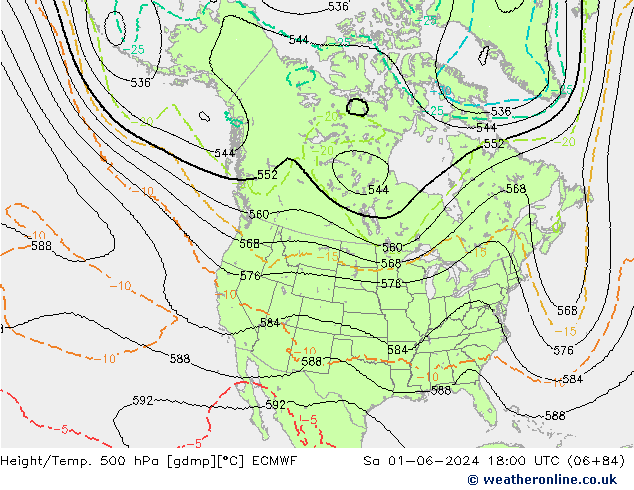 Height/Temp. 500 hPa ECMWF so. 01.06.2024 18 UTC