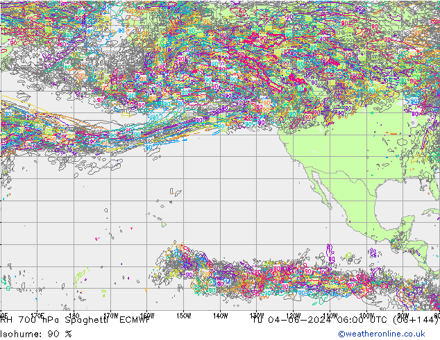 RH 700 hPa Spaghetti ECMWF Ter 04.06.2024 06 UTC