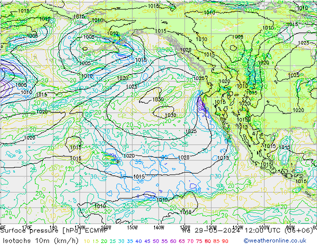 Isotachs (kph) ECMWF ср 29.05.2024 12 UTC