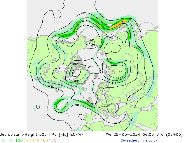 Jet stream/Height 300 hPa ECMWF We 29.05.2024 06 UTC