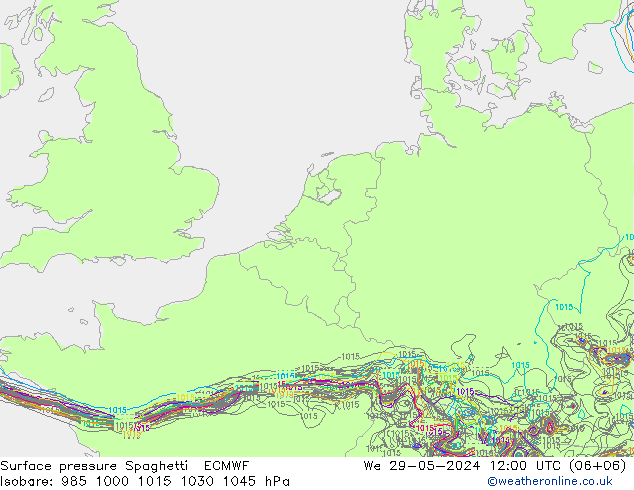 地面气压 Spaghetti ECMWF 星期三 29.05.2024 12 UTC