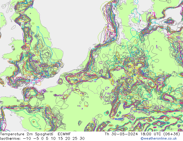 Temperatuurkaart Spaghetti ECMWF do 30.05.2024 18 UTC