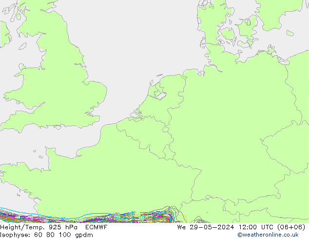 Height/Temp. 925 hPa ECMWF We 29.05.2024 12 UTC