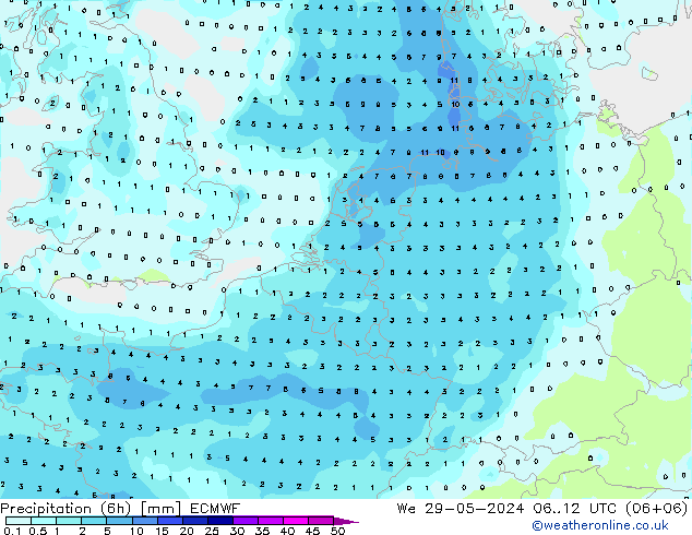 降水量 (6h) ECMWF 星期三 29.05.2024 12 UTC