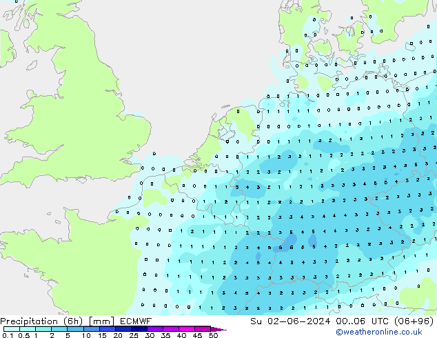 Precipitación (6h) ECMWF dom 02.06.2024 06 UTC