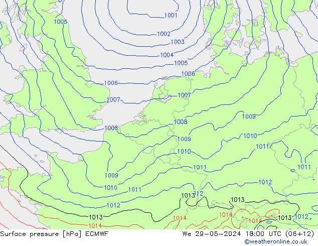 Surface pressure ECMWF We 29.05.2024 18 UTC