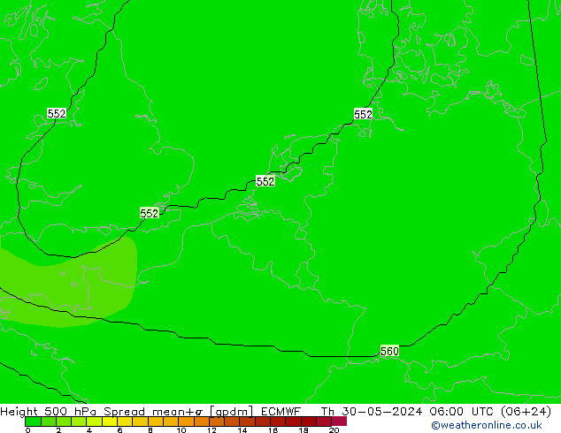 Geop. 500 hPa Spread ECMWF jue 30.05.2024 06 UTC