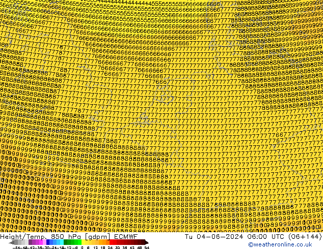 Height/Temp. 850 hPa ECMWF Di 04.06.2024 06 UTC