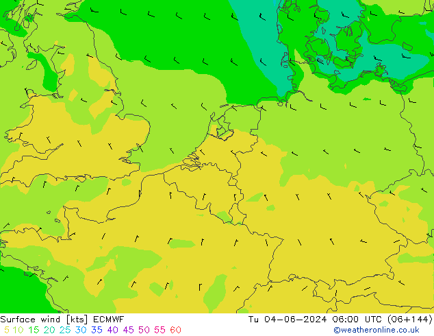 Wind 10 m ECMWF di 04.06.2024 06 UTC