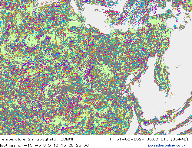 Temperatura 2m Spaghetti ECMWF ven 31.05.2024 06 UTC