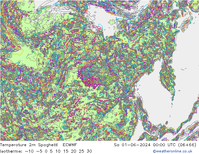 Temperature 2m Spaghetti ECMWF So 01.06.2024 00 UTC