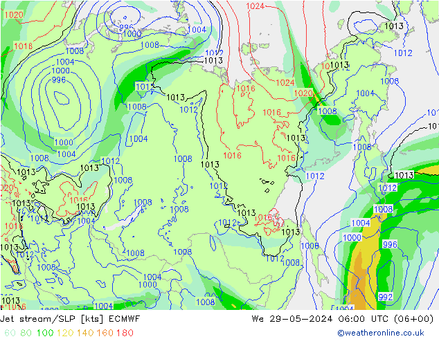 Jet stream/SLP ECMWF We 29.05.2024 06 UTC