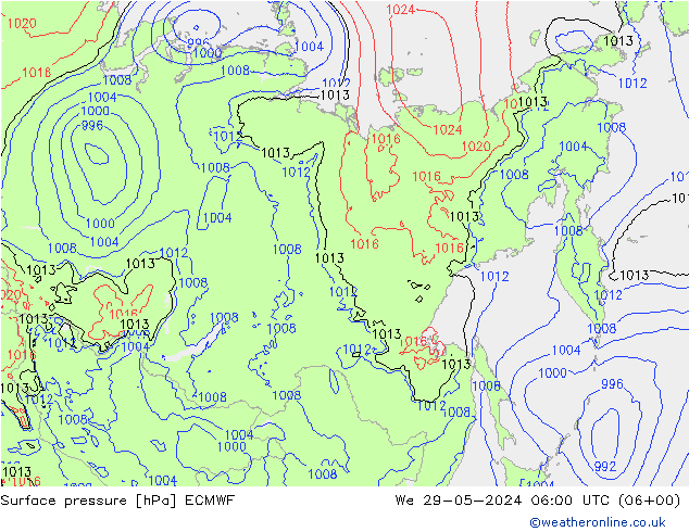 Surface pressure ECMWF We 29.05.2024 06 UTC