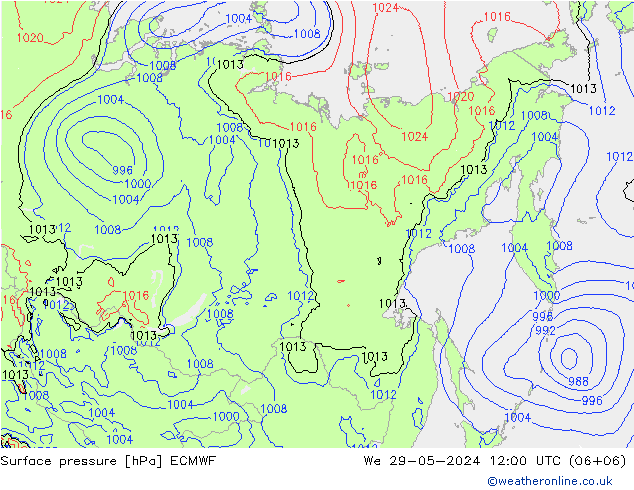 Luchtdruk (Grond) ECMWF wo 29.05.2024 12 UTC