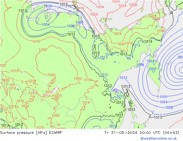 Luchtdruk (Grond) ECMWF vr 31.05.2024 00 UTC