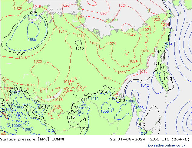 pressão do solo ECMWF Sáb 01.06.2024 12 UTC