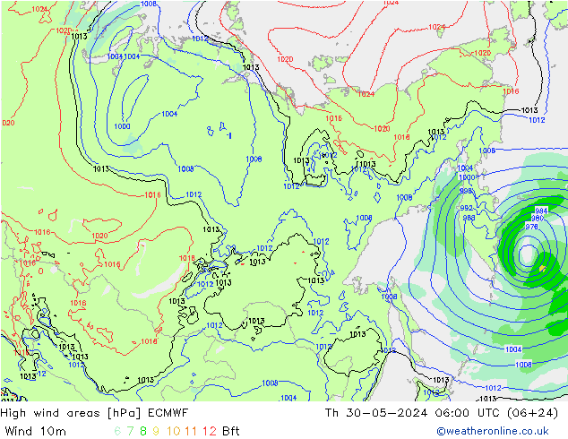 High wind areas ECMWF  30.05.2024 06 UTC