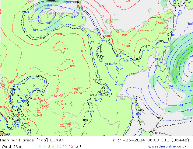 High wind areas ECMWF vie 31.05.2024 06 UTC