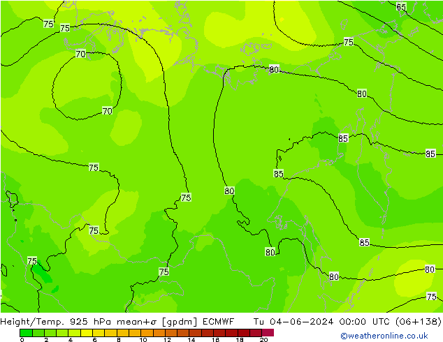 Yükseklik/Sıc. 925 hPa ECMWF Sa 04.06.2024 00 UTC