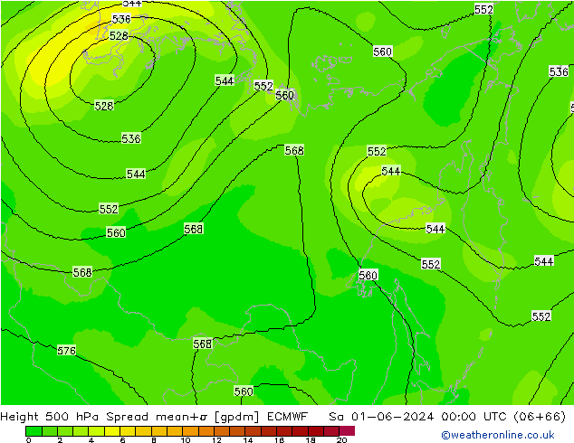 Height 500 hPa Spread ECMWF So 01.06.2024 00 UTC