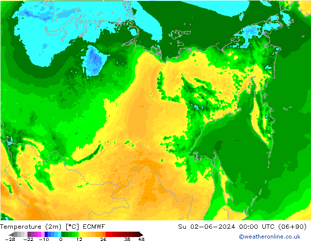 Temperature (2m) ECMWF Su 02.06.2024 00 UTC