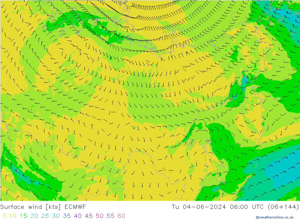 Surface wind ECMWF Tu 04.06.2024 06 UTC