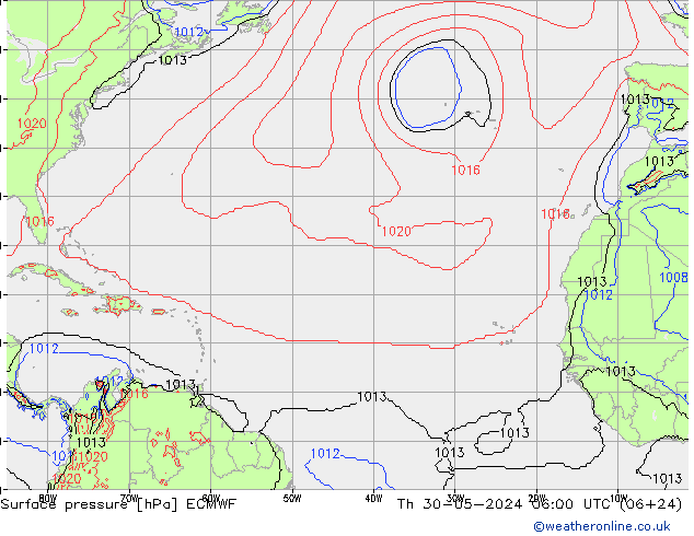 pressão do solo ECMWF Qui 30.05.2024 06 UTC